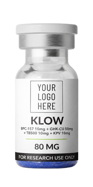 Research peptide vial labeled with your brand